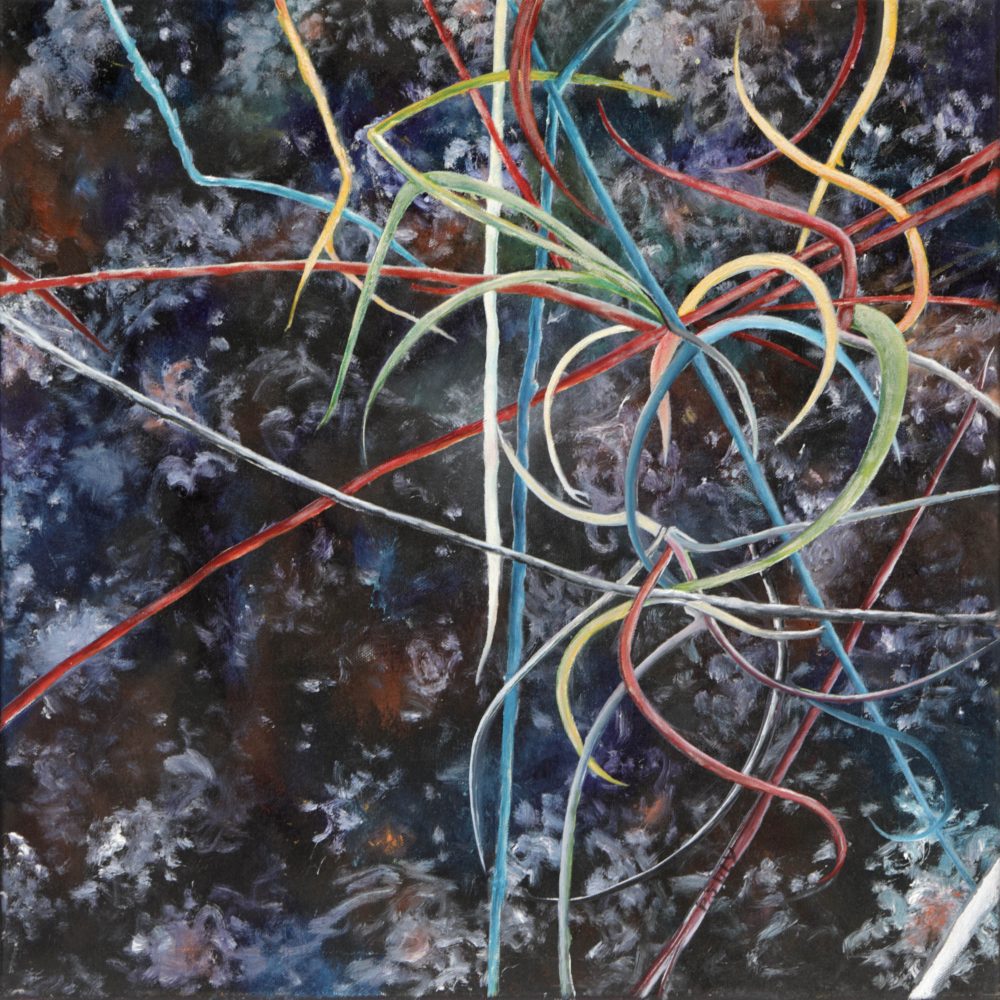 Pascale JULY - Feuillages sur fond violine - 50X50cm